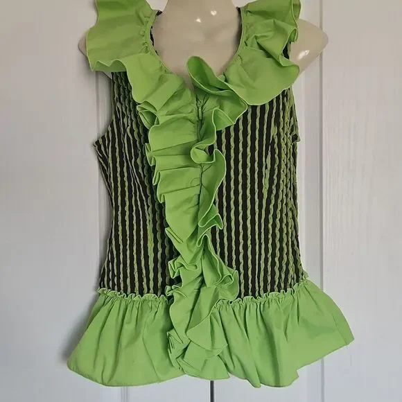 Green Ruffled Women's Top - Picture 3 of 16